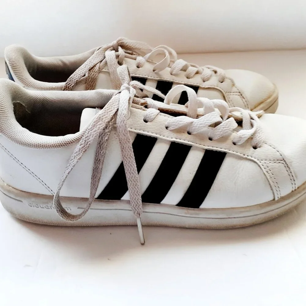 Adidas Boys Shoes White Black Stripe Neo Youth Size 6